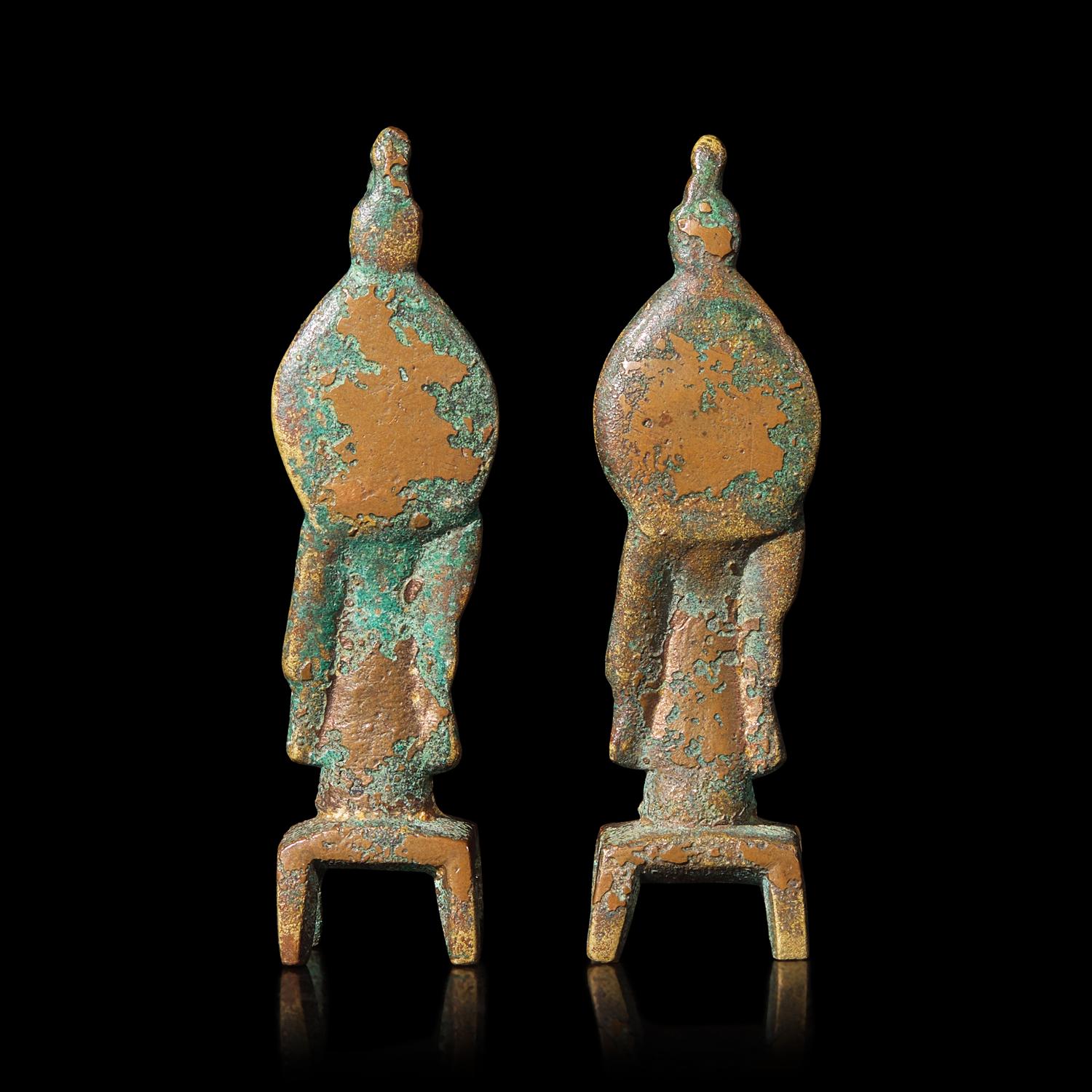 A Miniature Pair of Chinese Bronze Standing Figures of Avalokiteshvara 銅菩薩立像一對