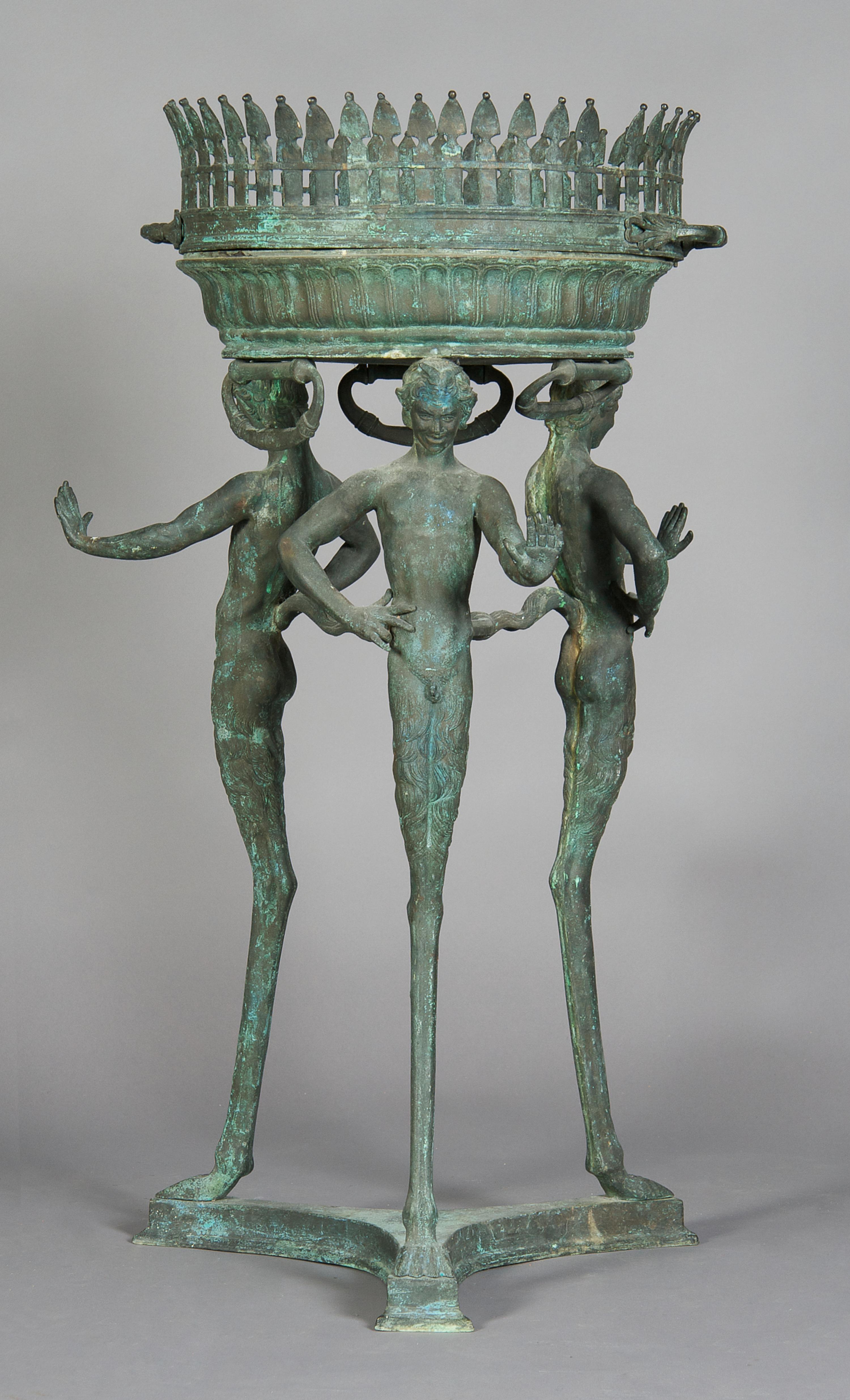 A Neoclassical Cast Metal Jardiniere, Height 36 1/2 inches.