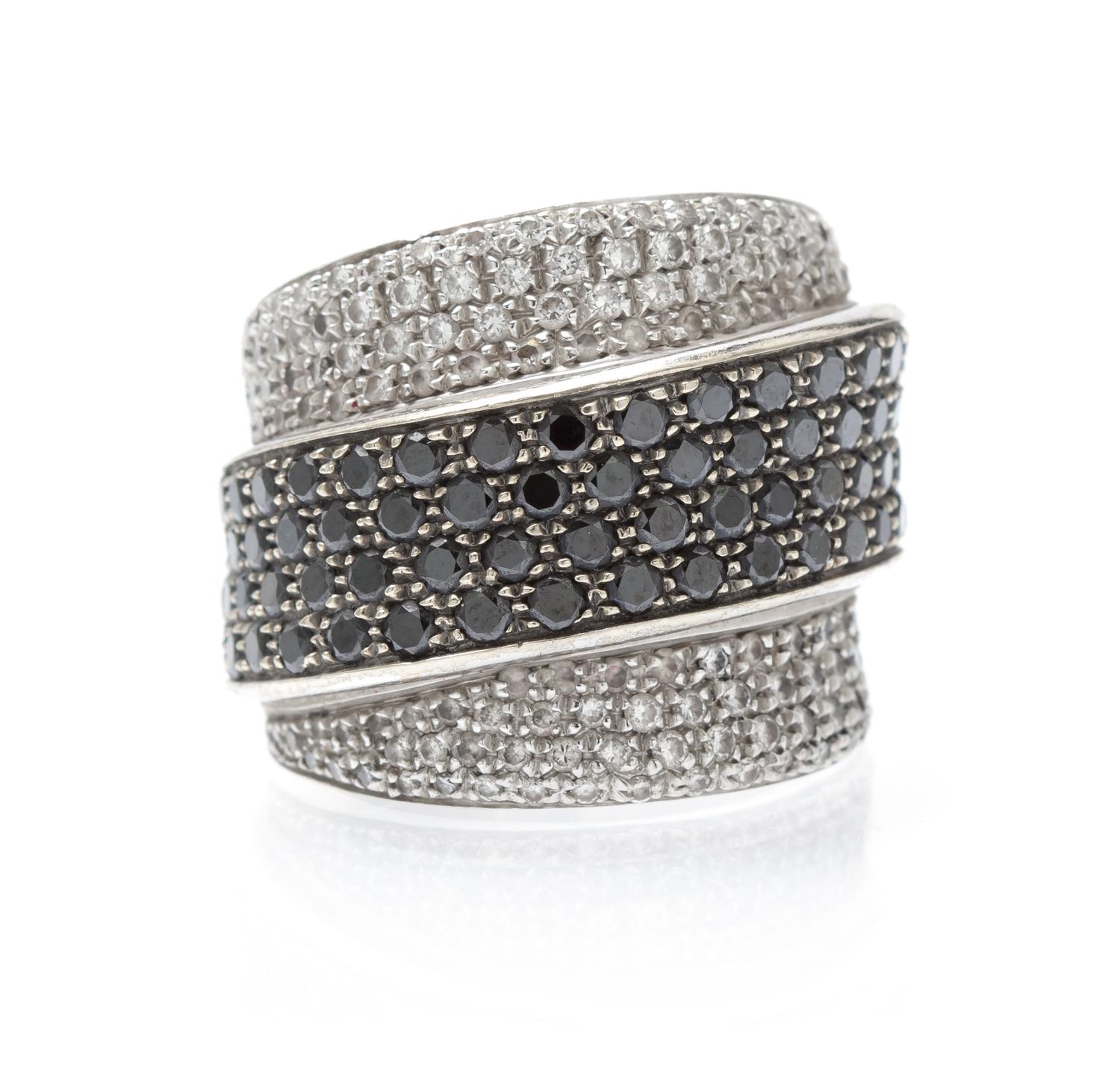 A White Gold, Treated Black Diamond and Diamond Ring, 11.50 dwts.