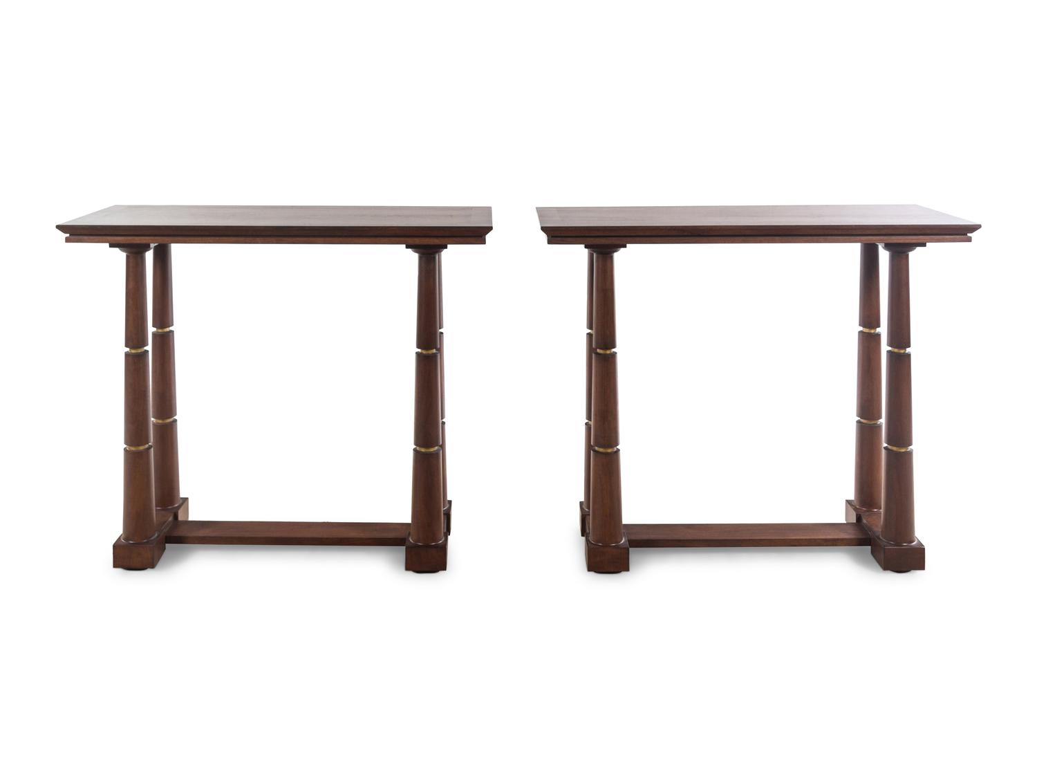 A Pair of Contemporary Walnut High-Top Tables
