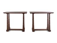 A Pair of Contemporary Walnut High-Top Tables