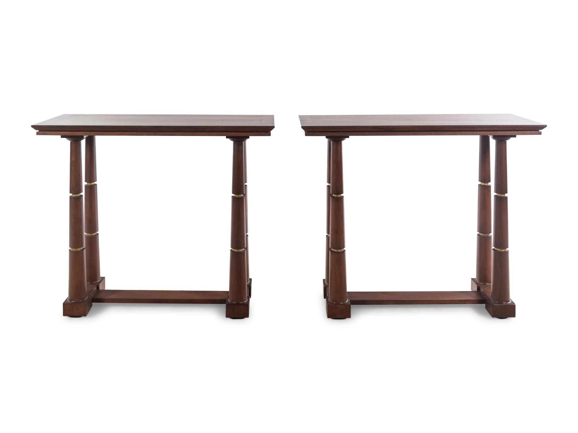 A Pair of Contemporary Walnut High-Top Tables