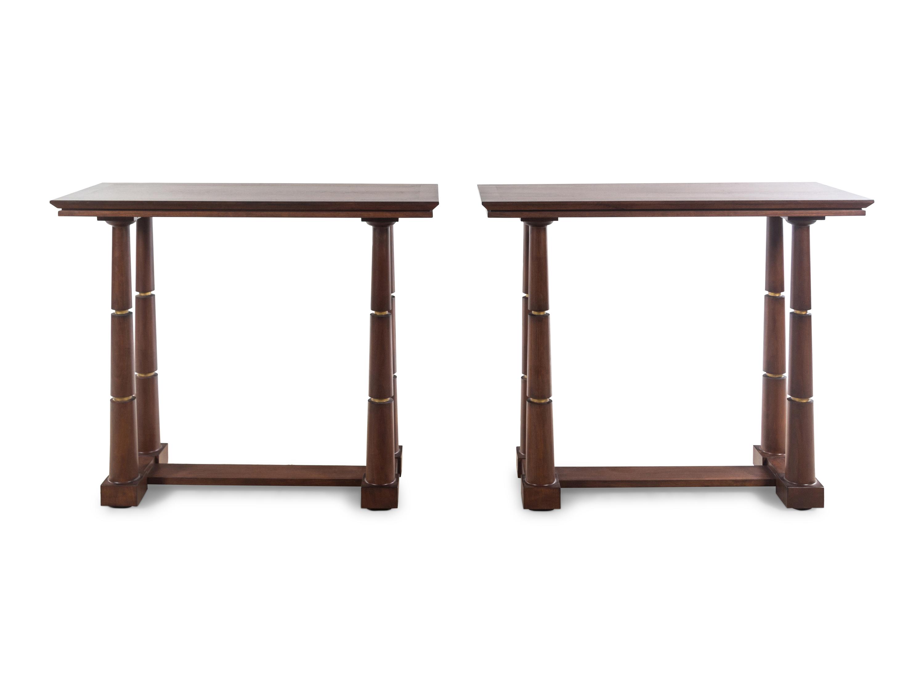 A Pair of Contemporary Walnut High-Top Tables