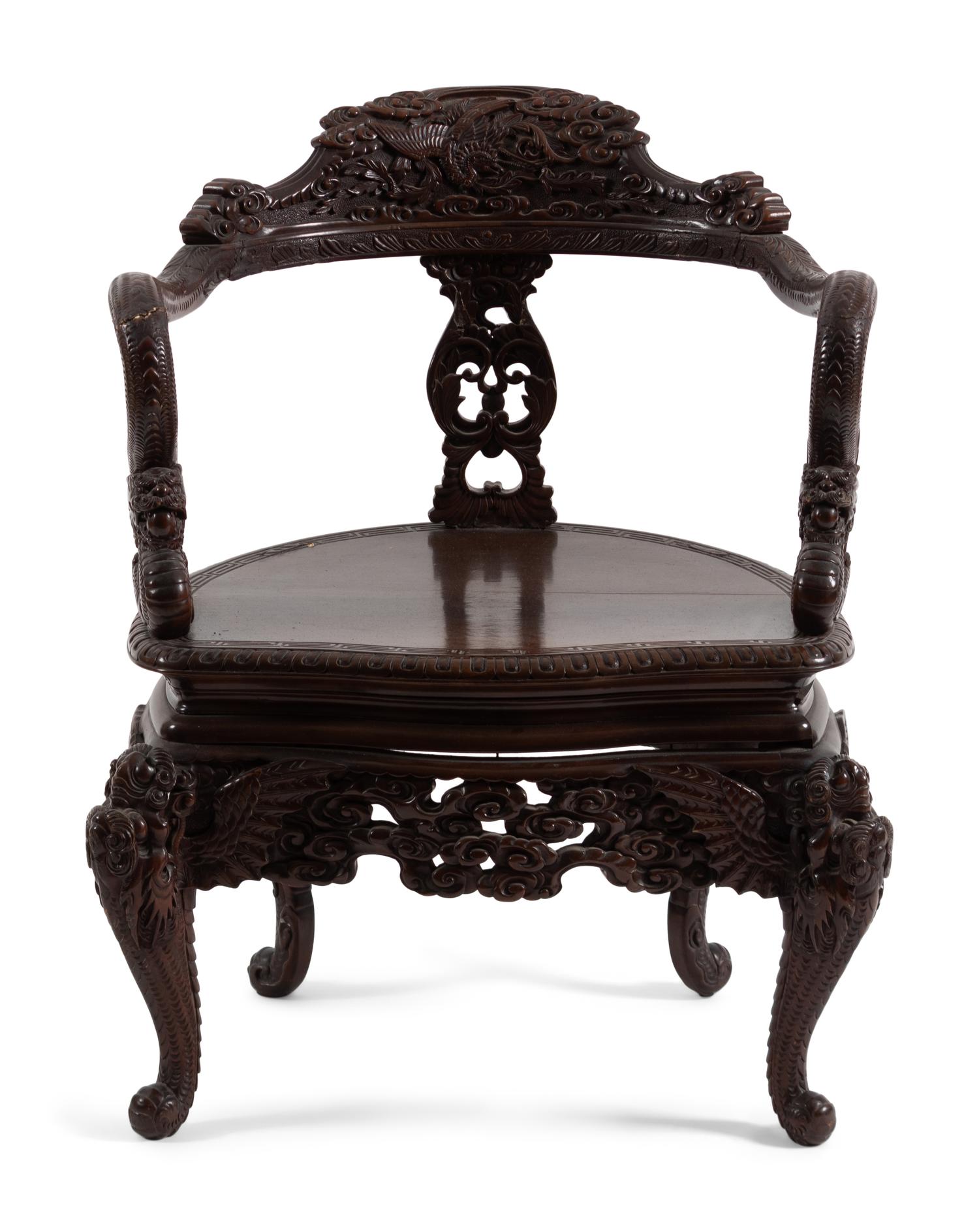 A Japanese Export Hardwood Armchair