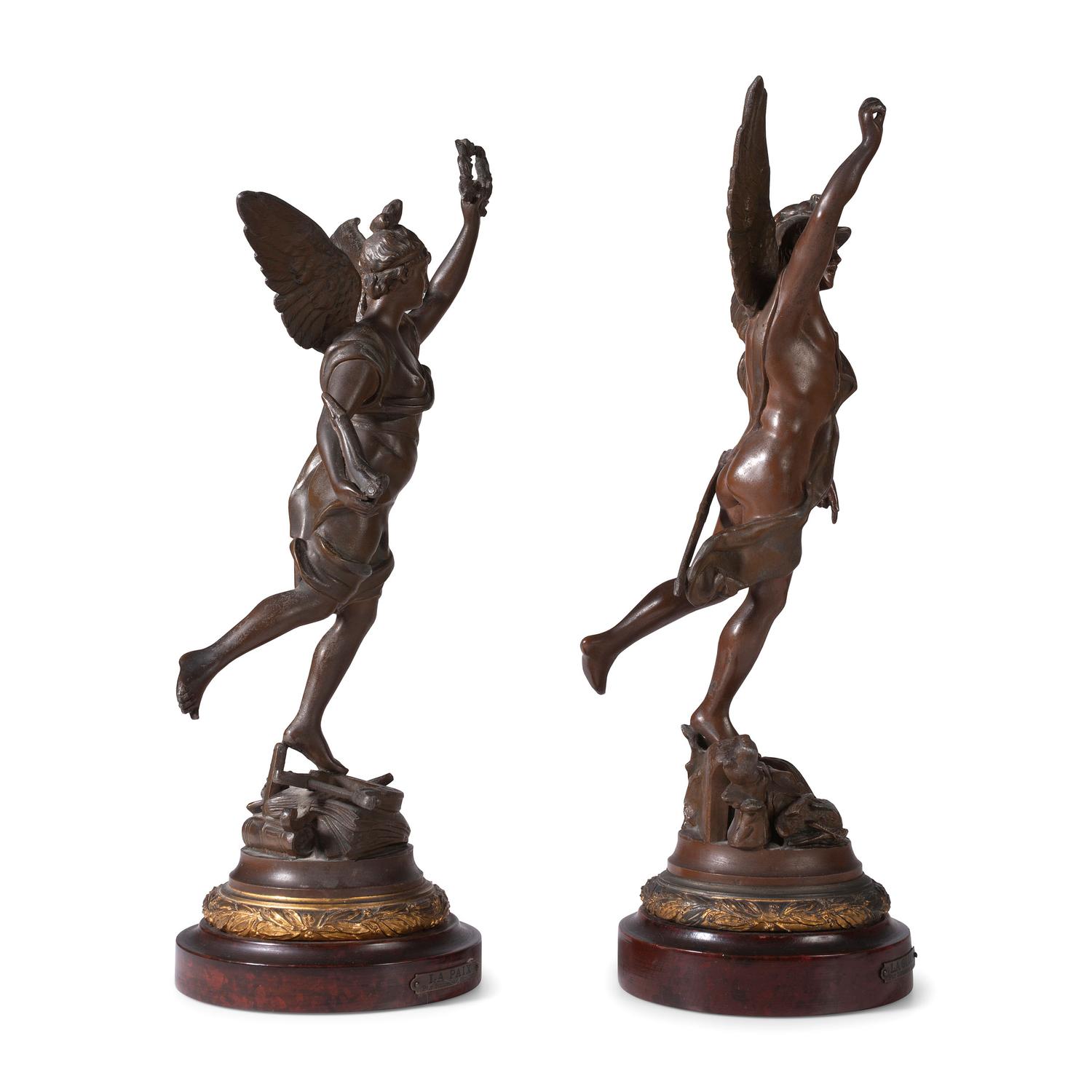A Pair of French Cast Metal Figures Representing La Paix and La Gloire, after Rousseau