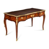 A Louis XV Gilt Bronze Mounted Tulipwood, Amaranth and Bois De Bout Marquetry Bureau Plat
