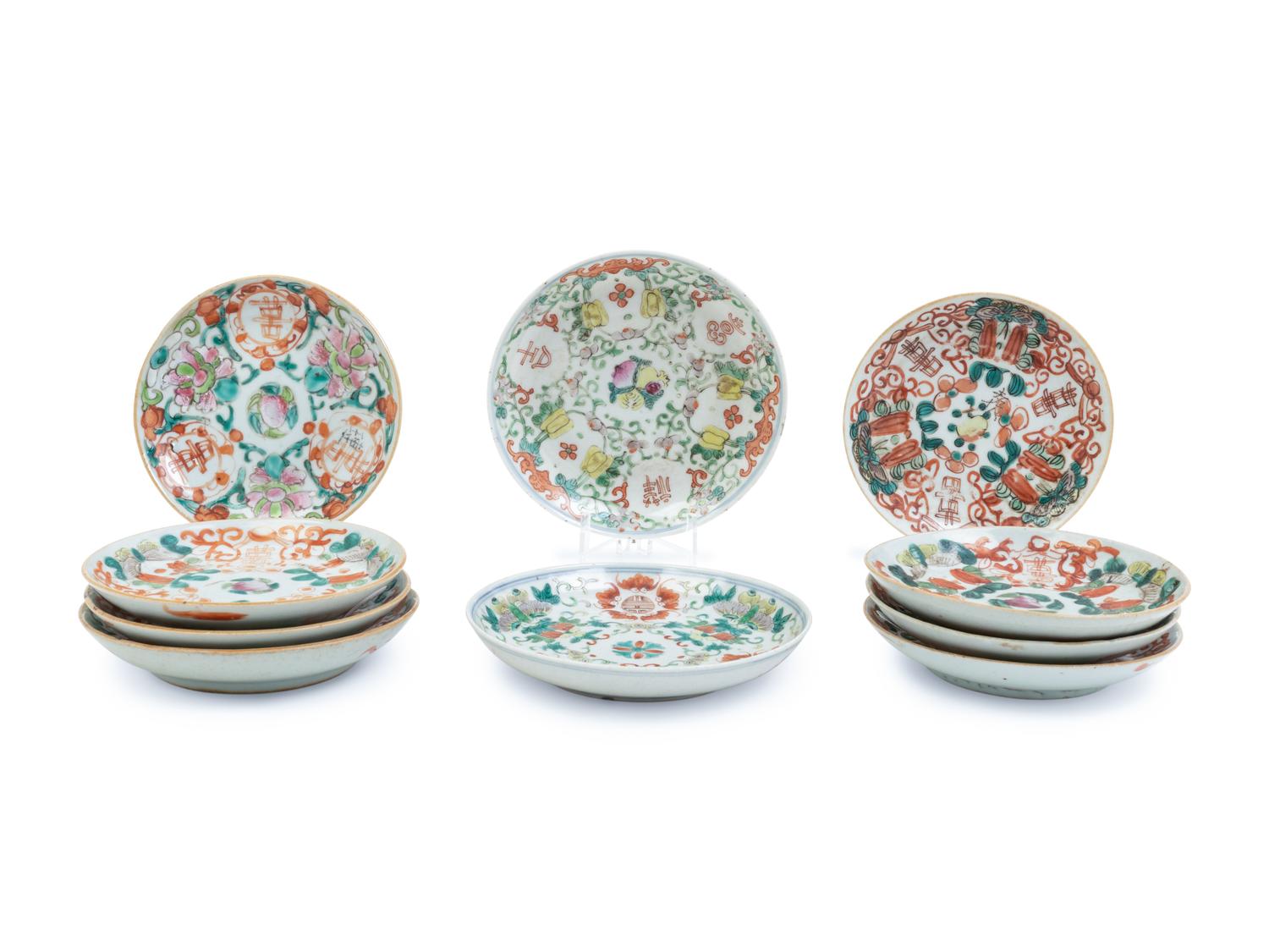Ten Chinese Famille Rose Porcelain Dishes