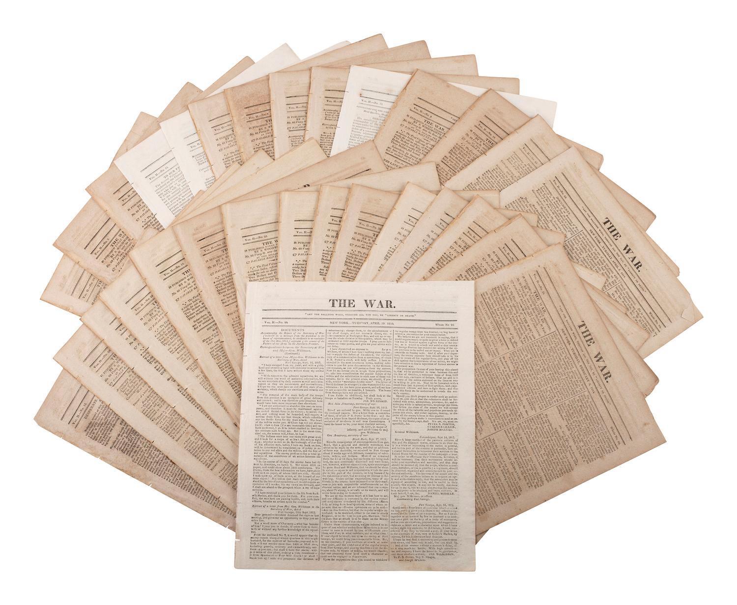 [WAR OF 1812 - NEWSPAPERS]. Over 130 newspapers reporting on the War of 1812, including: