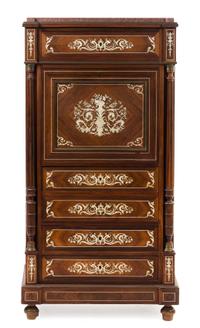 A Continental Marquetry Secretaire a Abattant Height 56 x width 28 x depth 14 3/4 inches. — 19TH CENTURY