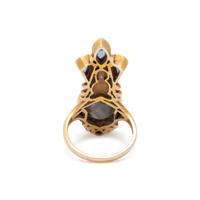 YELLOW GOLD, STAR SAPPHIRE AND SYNTHETIC SAPPHIRE RING