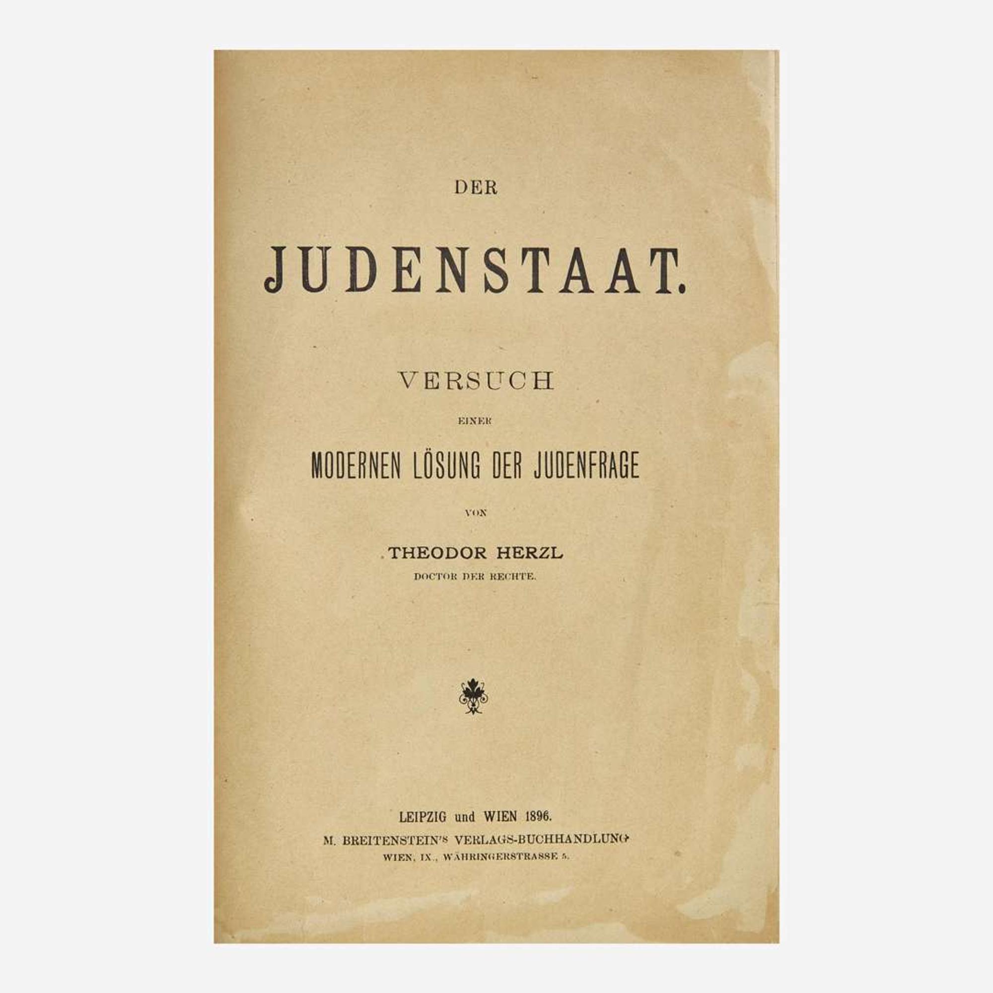 [Judaica] Herzl, Theodor Der Judenstaat. Versuch einer modernen Lösung der Judenfrage