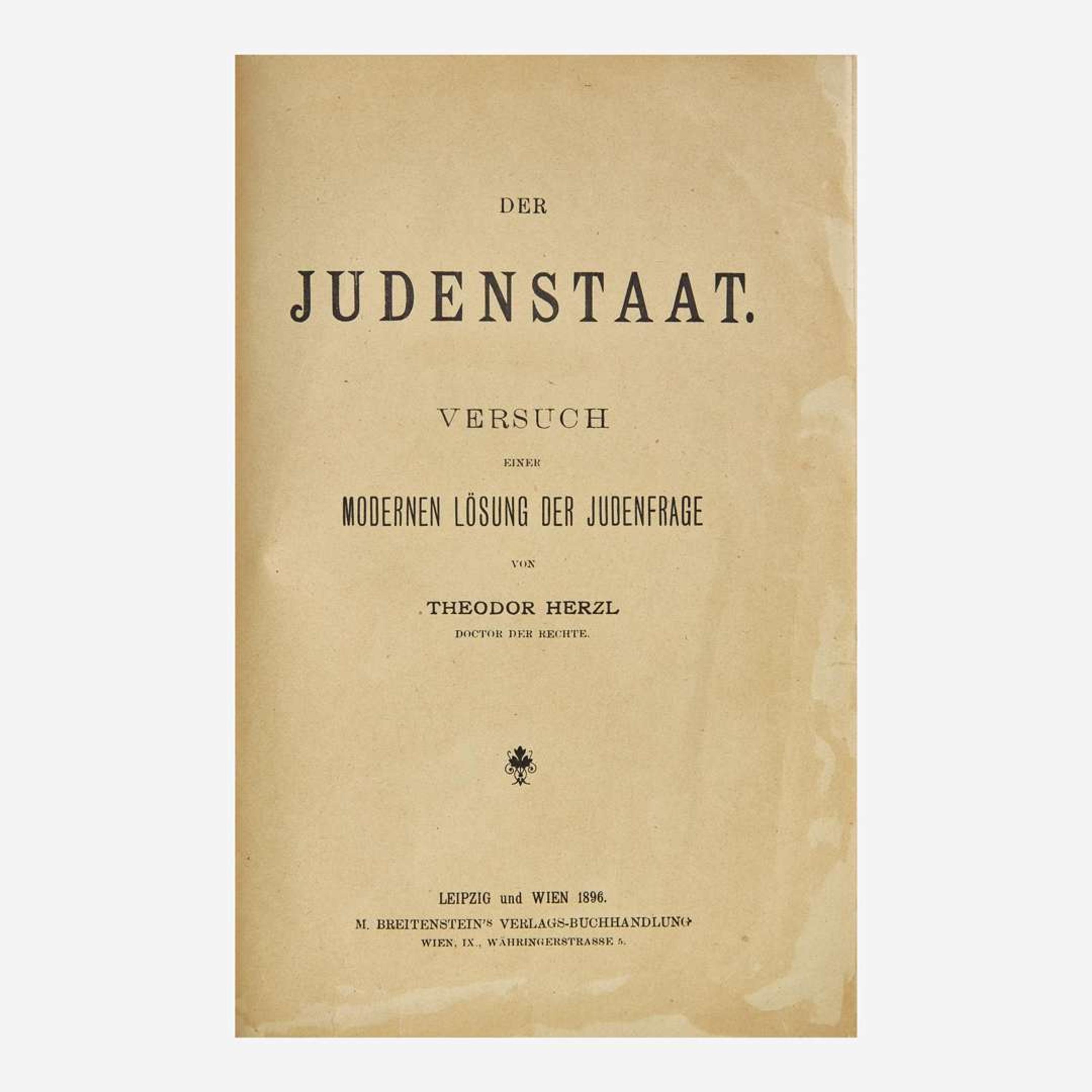 [Judaica] Herzl, Theodor Der Judenstaat. Versuch einer modernen Lösung der Judenfrage