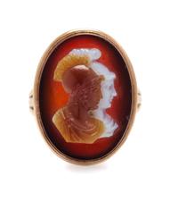 An Yellow Gold and Sardonyx Cameo Ring, 3.80 dwts.