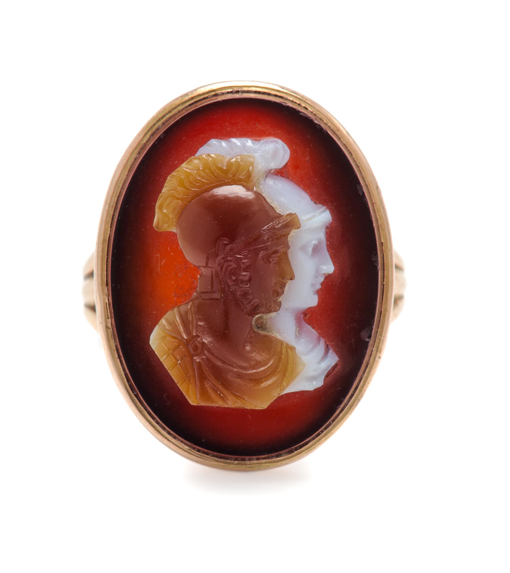 An Yellow Gold and Sardonyx Cameo Ring, 3.80 dwts.