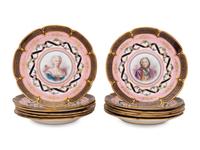 A Set of Twelve Sèvres Style Porcelain Plates Depicting Courtiers