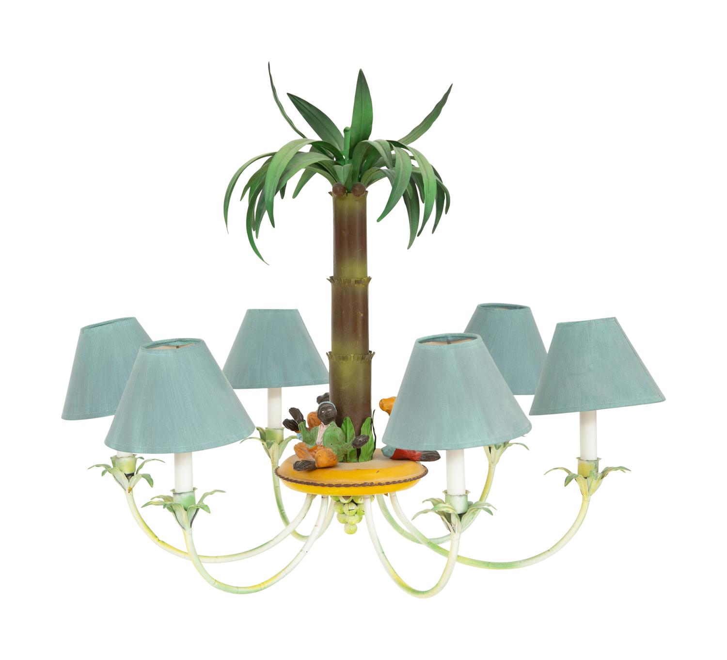 A Whimsical Tole 'Palm Tree and Bamboo' Chandelier