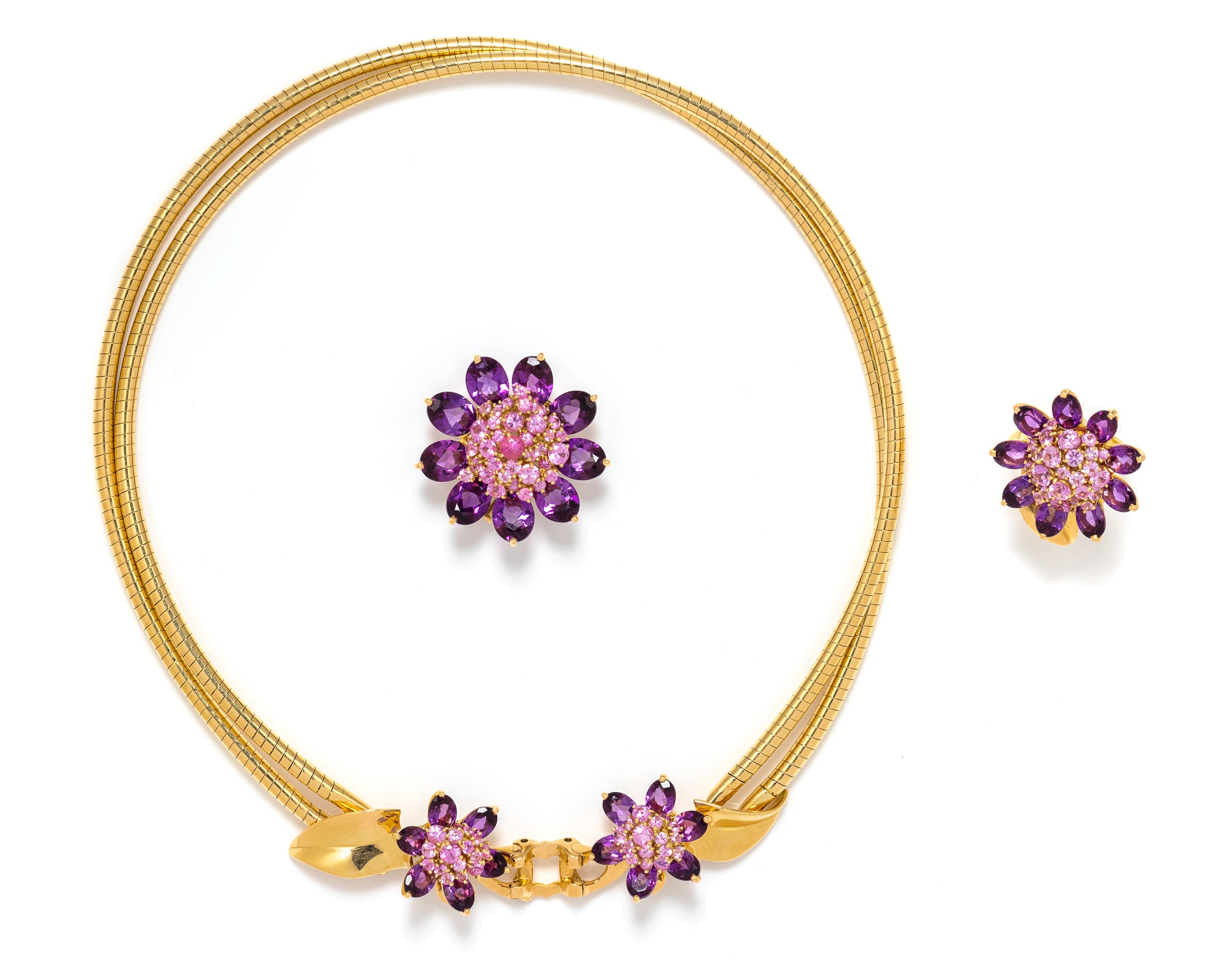 VAN CLEEF & ARPELS, AMETHYST AND PINK SAPPHIRE 'HAWAII' CONVERTIBLE SET