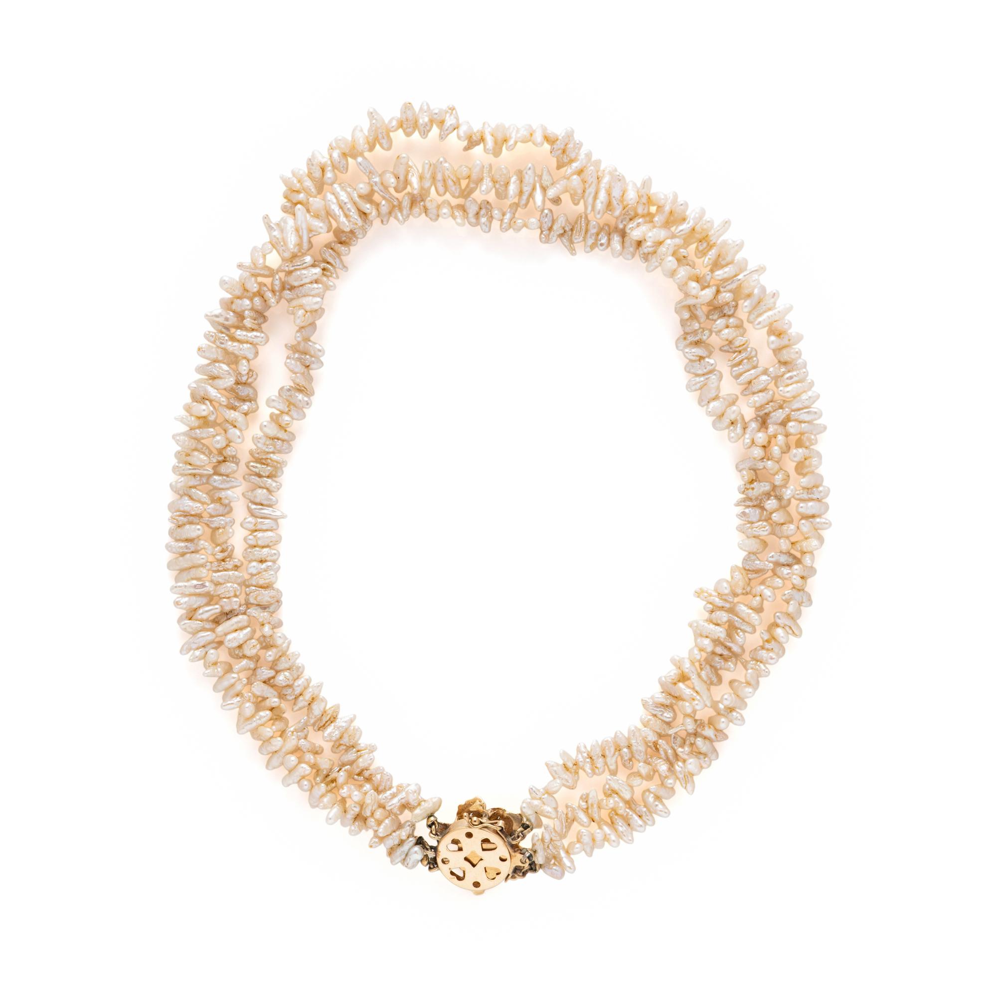 KESHI PEARL NECKLACE AND SEED PEARL AND AQUAMARINE EARRINGS
