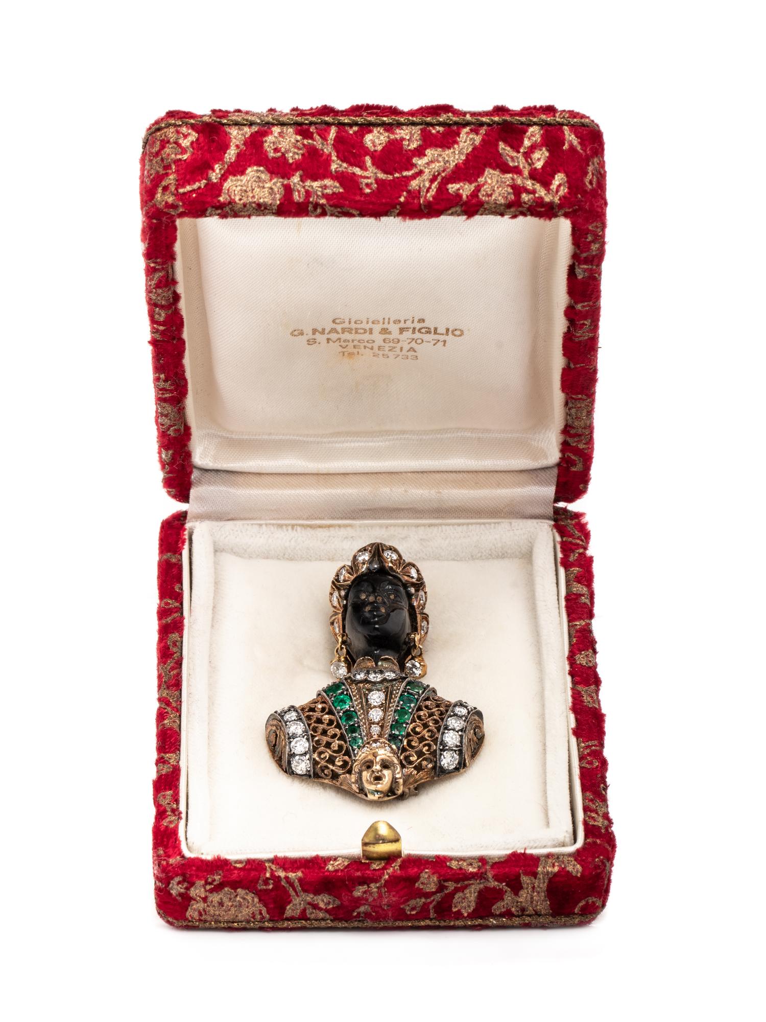 NARDI, YELLOW GOLD, DIAMOND, AND EMERALD FIGURAL BROOCH