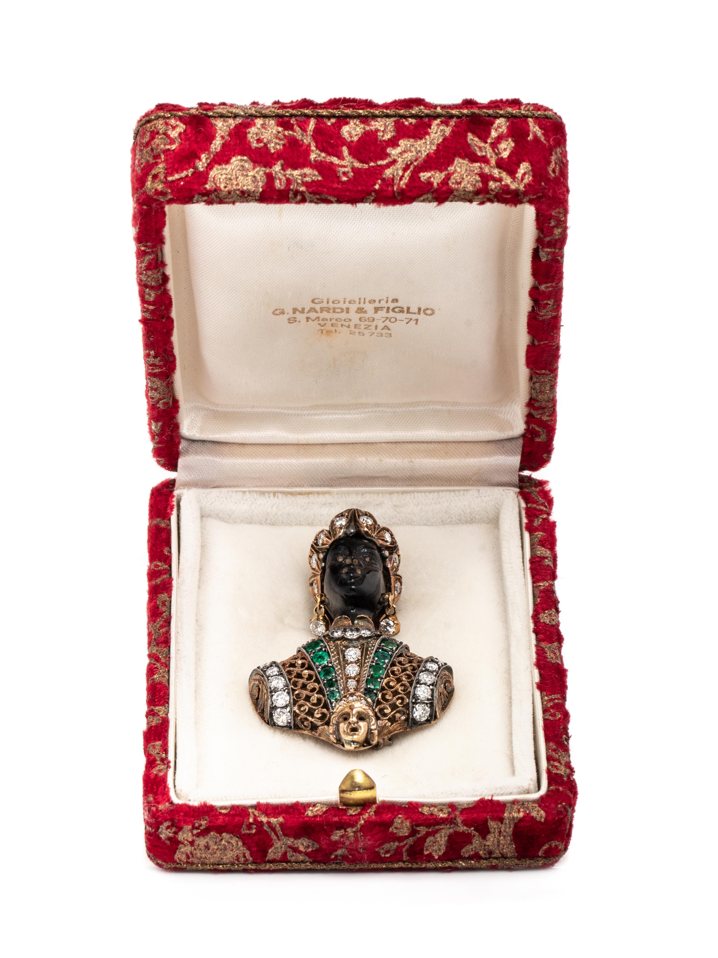 NARDI, YELLOW GOLD, DIAMOND, AND EMERALD FIGURAL BROOCH