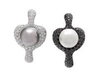 CULTURED PEARL, DIAMOND, AND BLACK DIAMOND EARRINGS