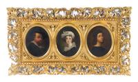 Three Portrait Medallions Height of frame 18 x width 32 1/2 inches.