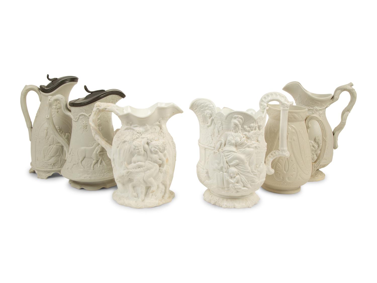 A Collection of Six English Salt-Glazed Pitchers and Tankards — 19TH/20TH CENTURY