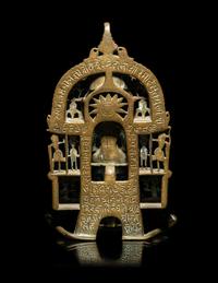An Indian Silver Inlaid Brass Jain Shrine
