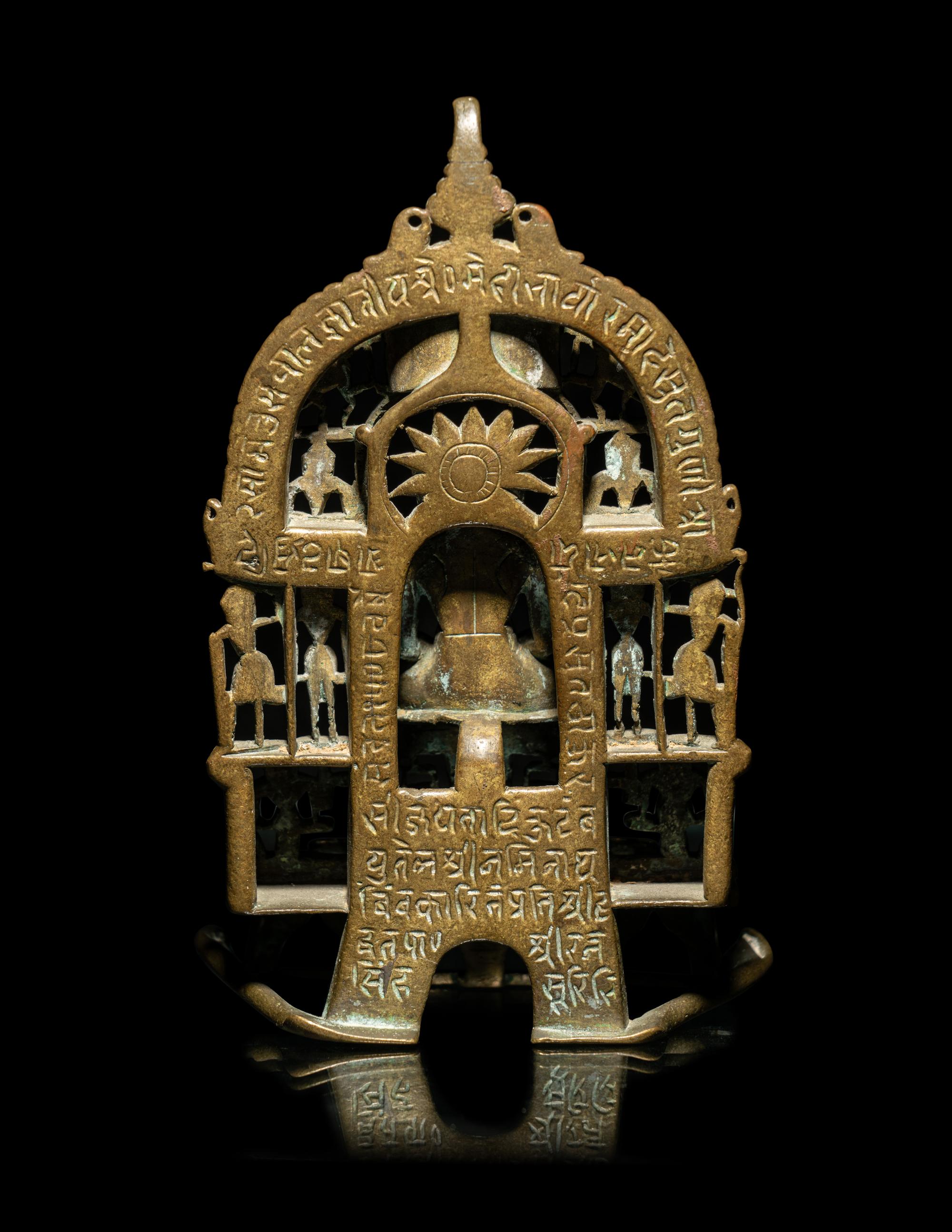 An Indian Silver Inlaid Brass Jain Shrine