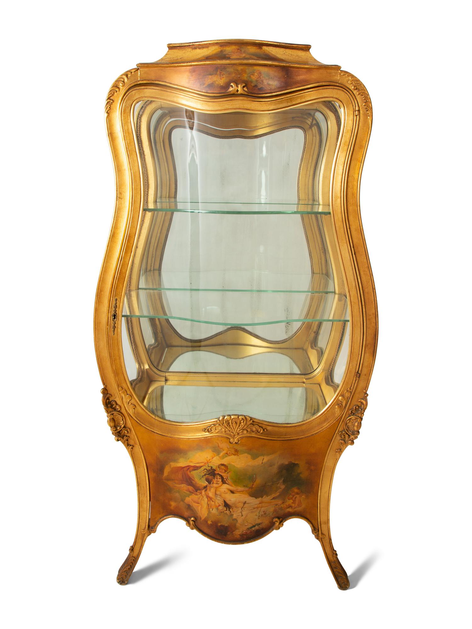 A Louis XV Style Giltwood Vernis Martin Vitrine Cabinet