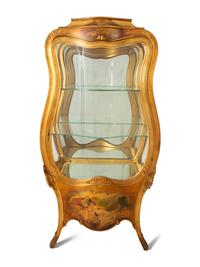 A Louis XV Style Giltwood Vernis Martin Vitrine Cabinet