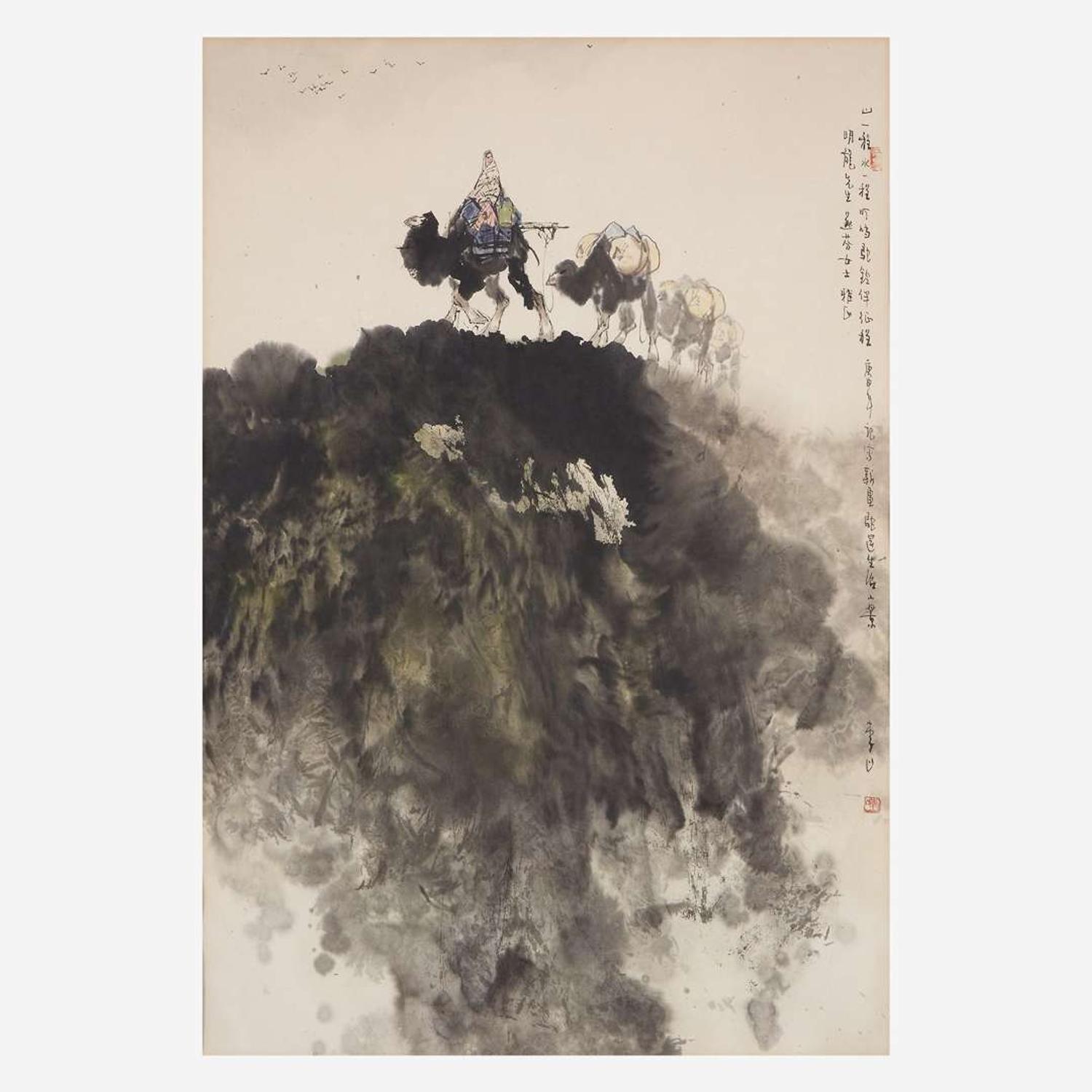 Li Shan (Chinese b.1926-d.2019) 李山 Camels on a Mountain Ridge ?????