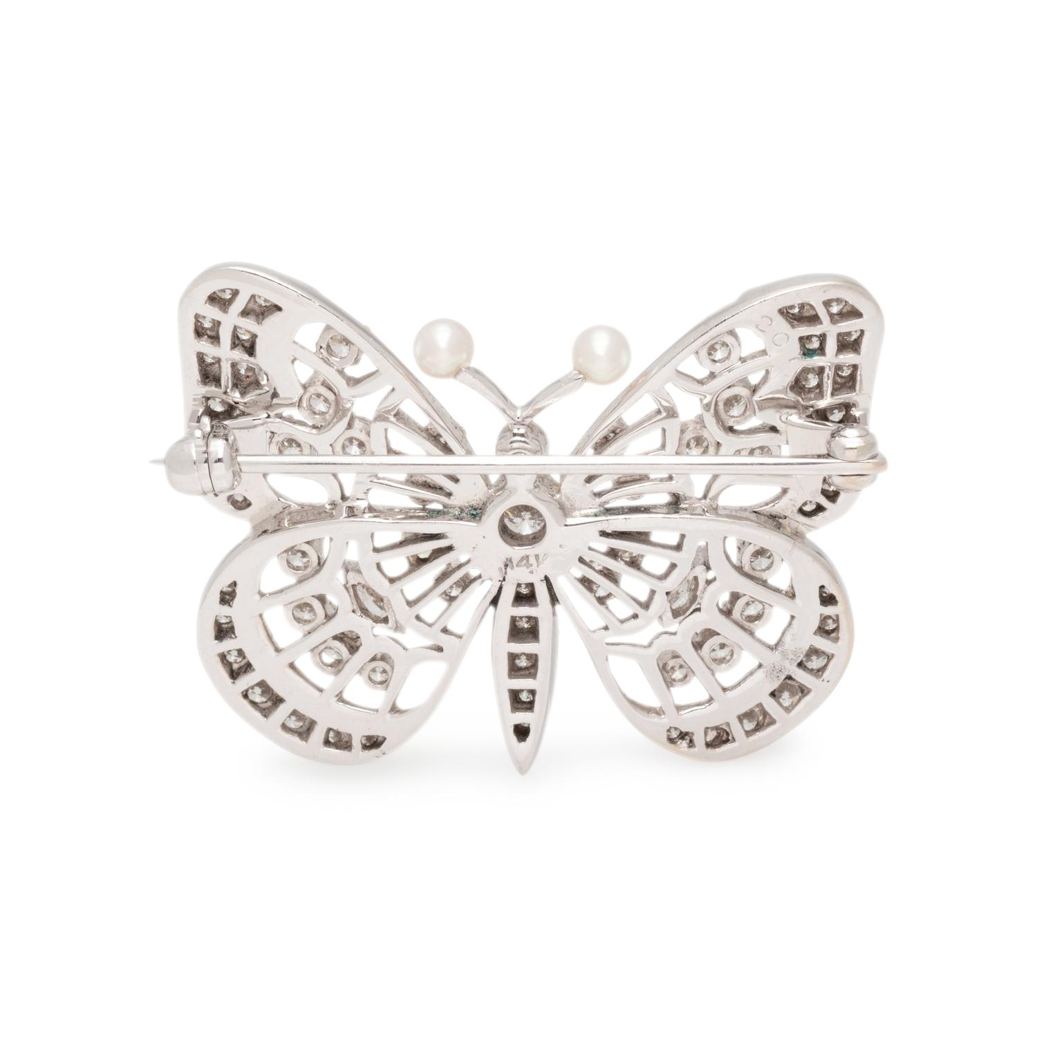 DIAMOND AND SEED PEARL BUTTERFLY BROOCH