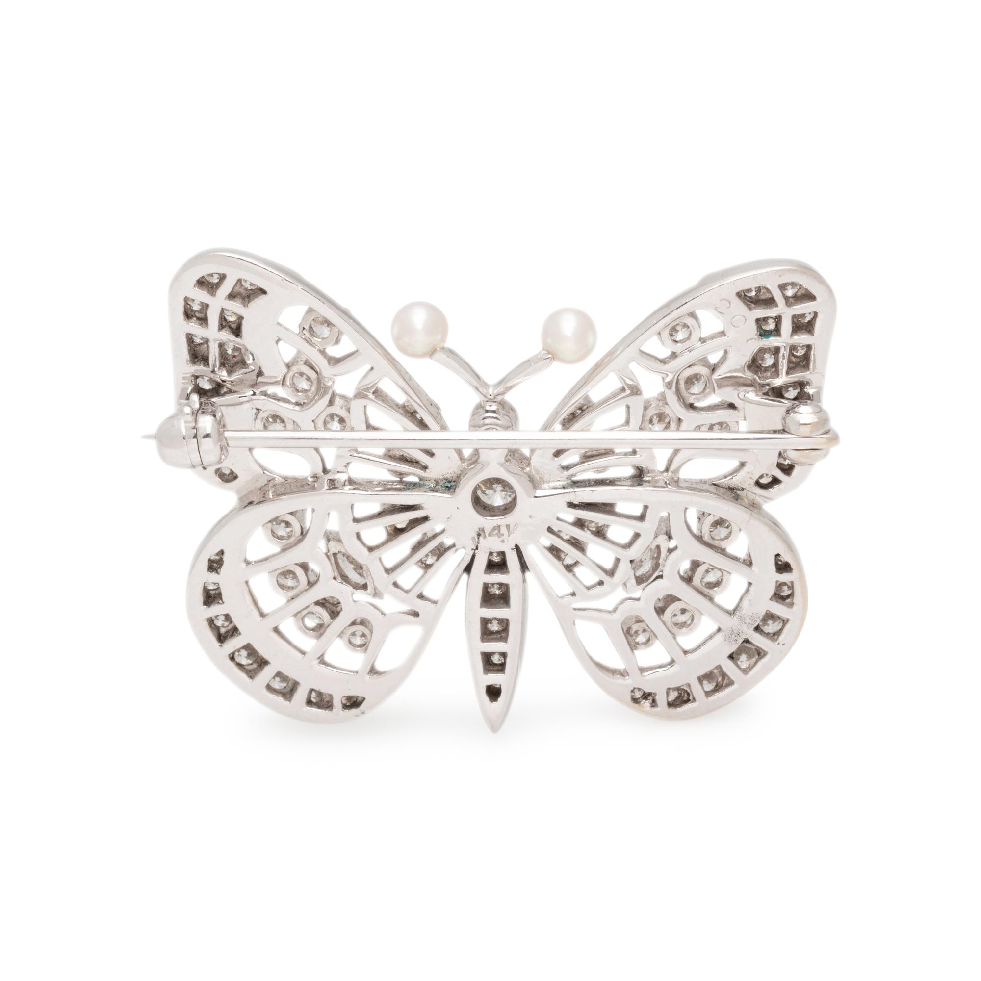 DIAMOND AND SEED PEARL BUTTERFLY BROOCH