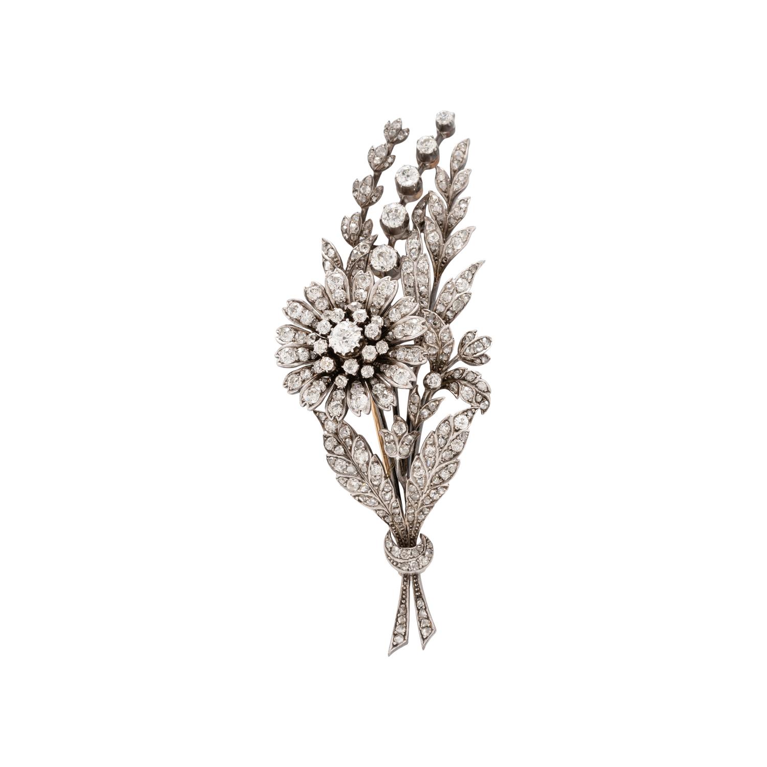 VICTORIAN, ARITCULATED DIAMOND FLOWER SPRAY BROOCH