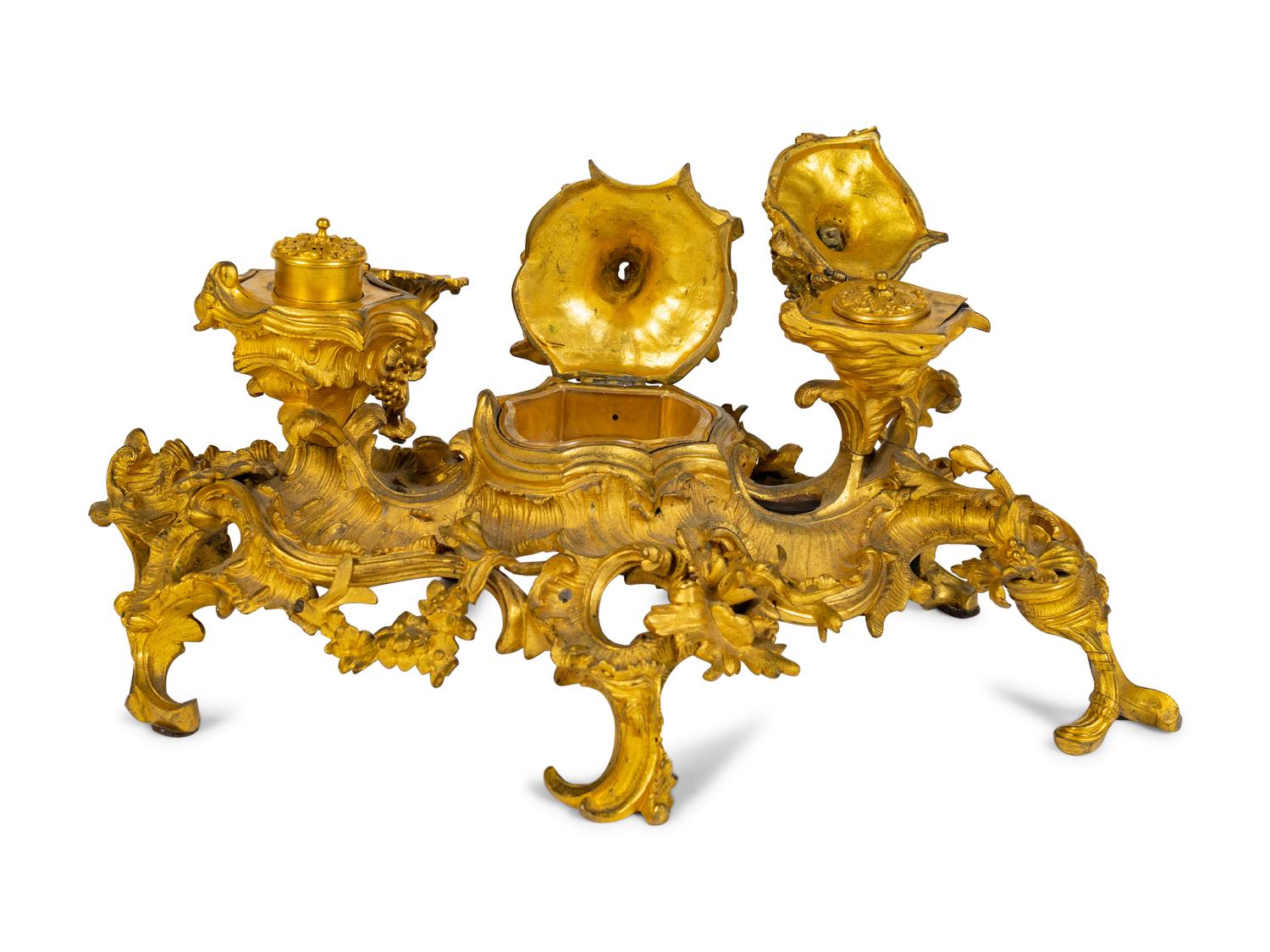 A Louis XV Style Gilt Bronze Inkwell