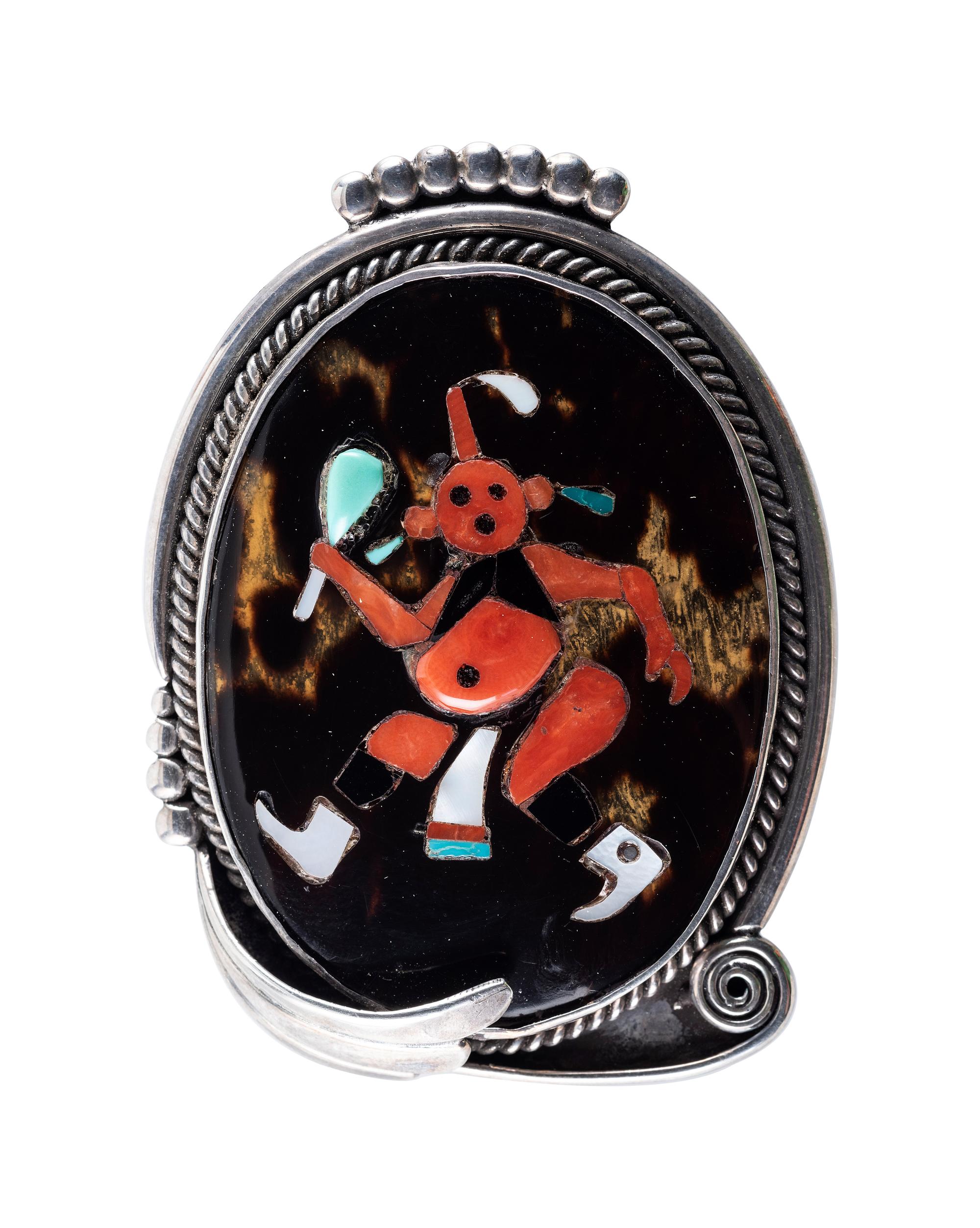 Silver and Mosaic Inlay Mudhead Pendant