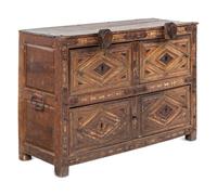 A Spanish Iron Mounted Red-Stained and Parcel-Gilt Walnut Vargueno Base
