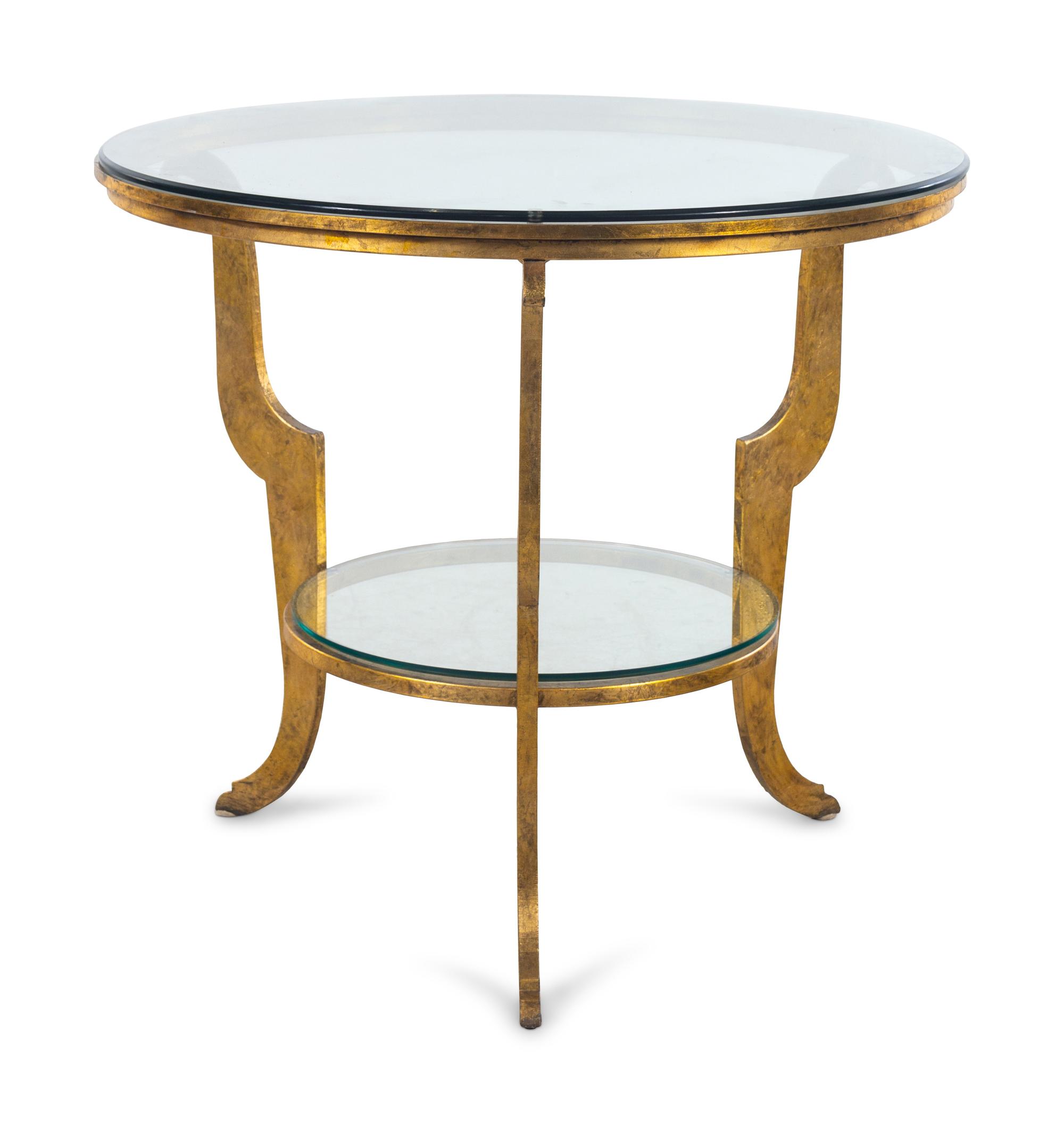 A Contemporary Gilt Metal and Glass Center Table