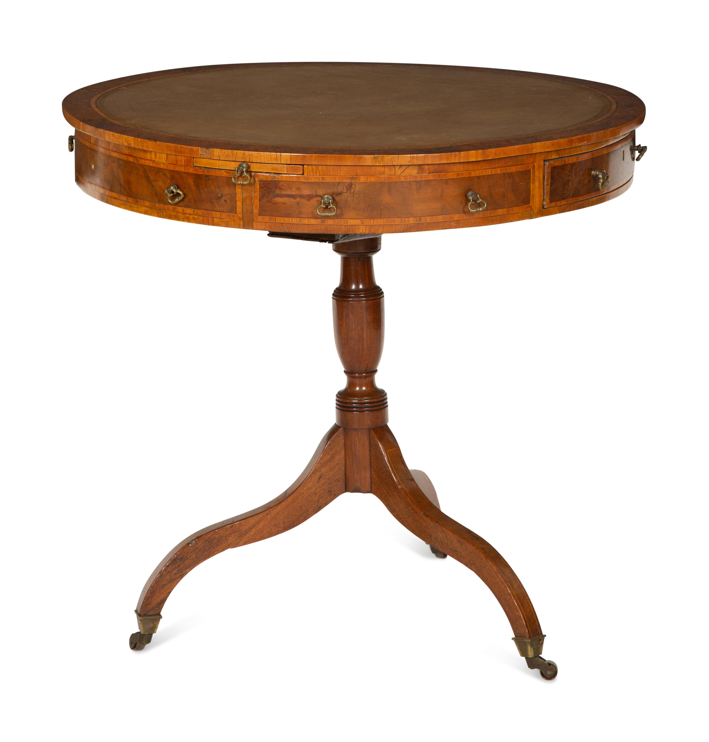 A George III Style Burl Walnut Drum Table