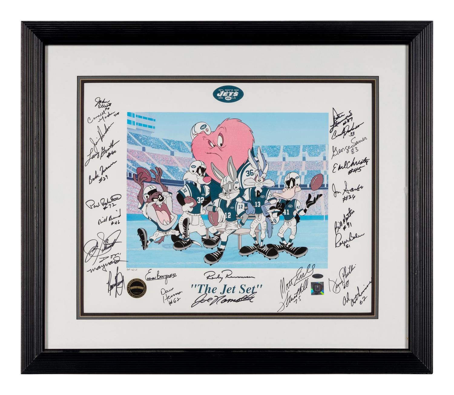 A 1969 New York Jets Team Signed Looney Tunes "The Jet Set" Animation Cel lncluding Joe Namath,