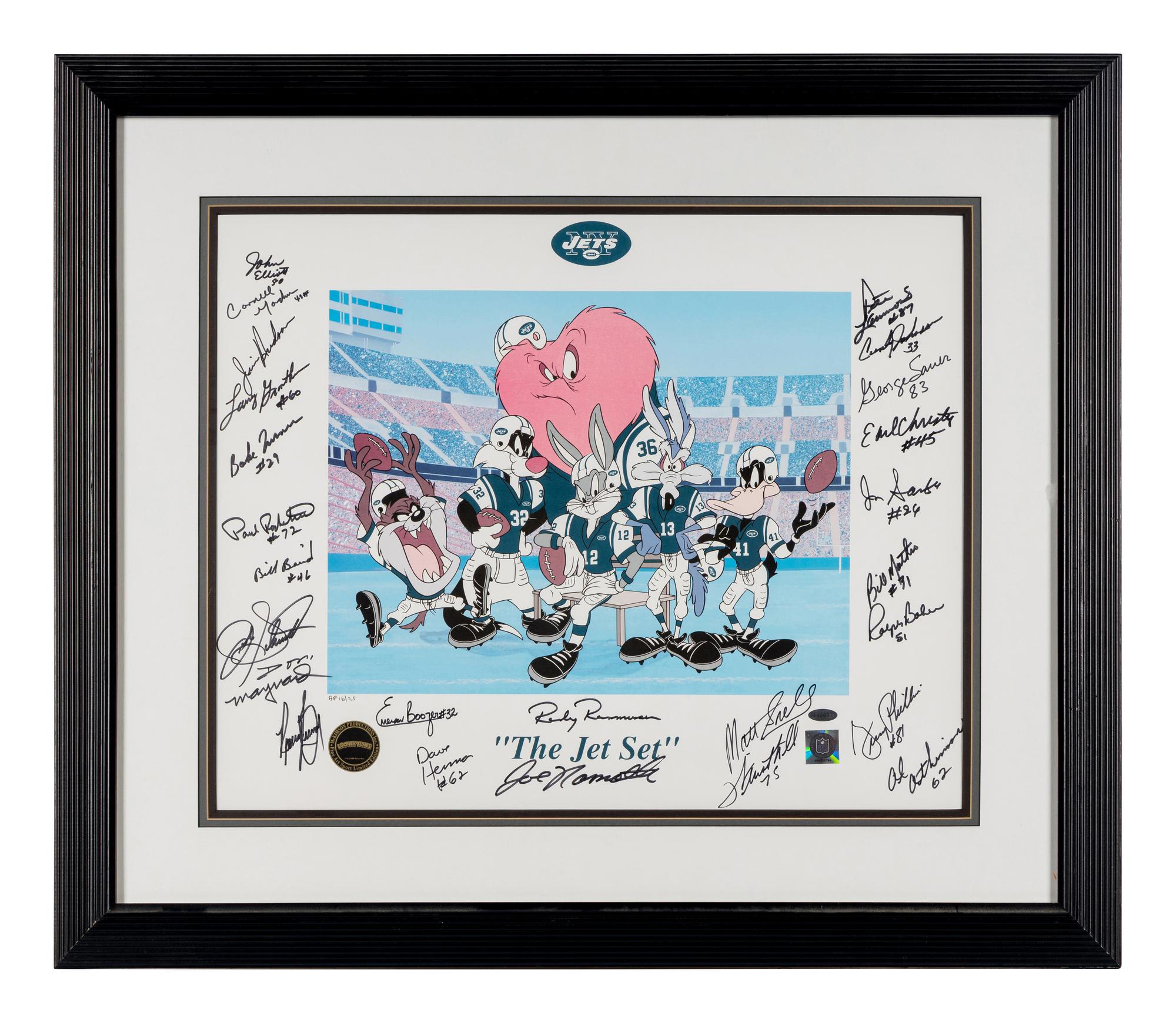 A 1969 New York Jets Team Signed Looney Tunes "The Jet Set" Animation Cel lncluding Joe Namath,