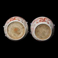 A Pair of Chinese Iron Red and Famille Rose 'Dragon' Warming Bowls and Covers, 19th-20th Century 晚清-民國 礬紅彩雙龍戲珠粥罐一對