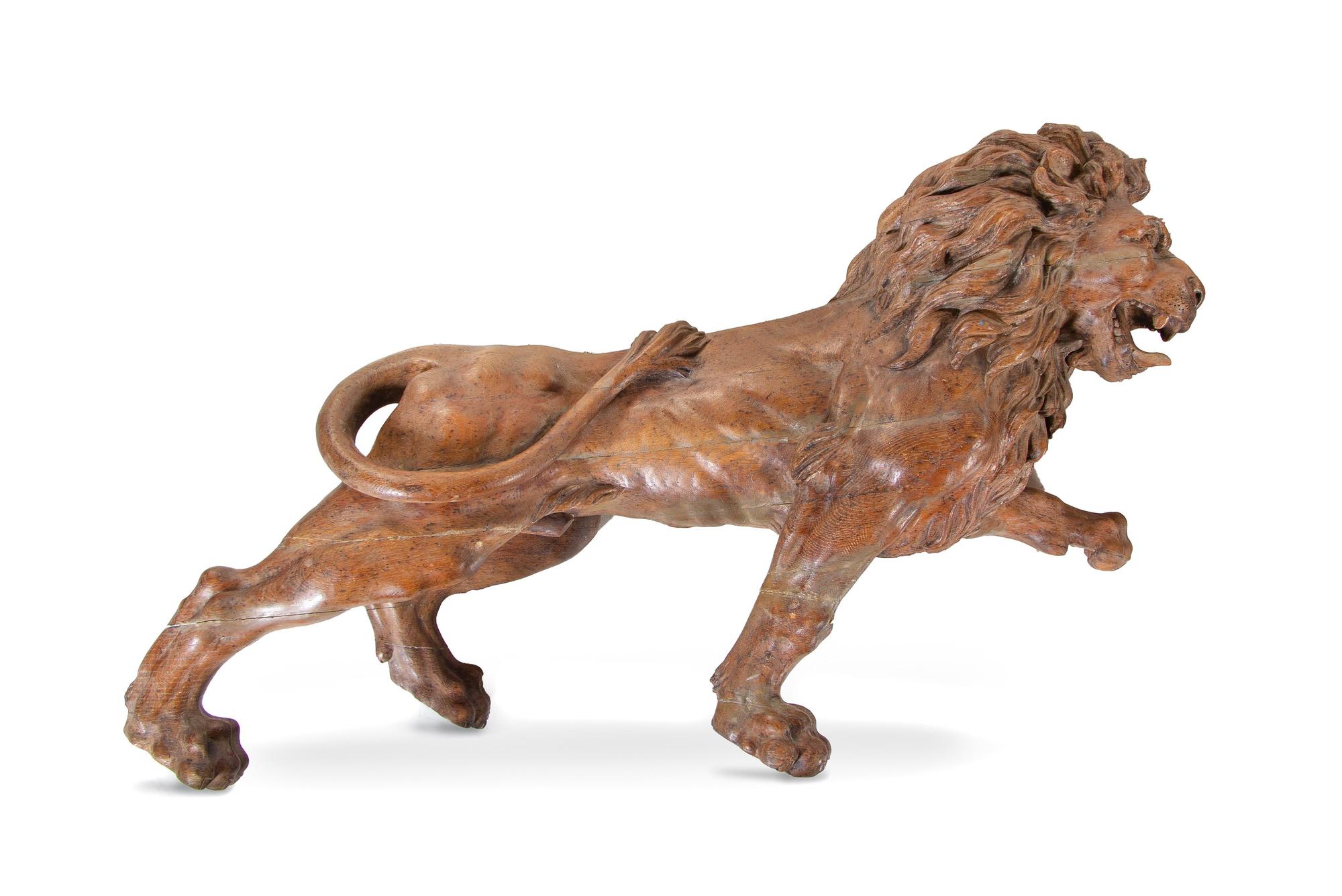 A Pair of English Limed Oak Models of Lions
