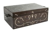 An English Ivory Inlaid Rosewood Lap Desk, Width over handles 16 1/4 inches.