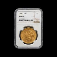 An 1868-S Liberty Head $20 Gold Coin [NGC MS62+]