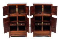 A Pair of Chinese Brass Mounted Huali Diminutive Compound Cabinets Overall height 34 3/4 x width 19 x depth 11 inches.