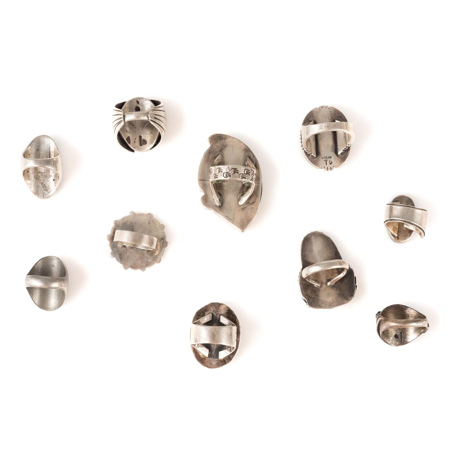 Navajo and Zuni Silver Rings, with Inlay
