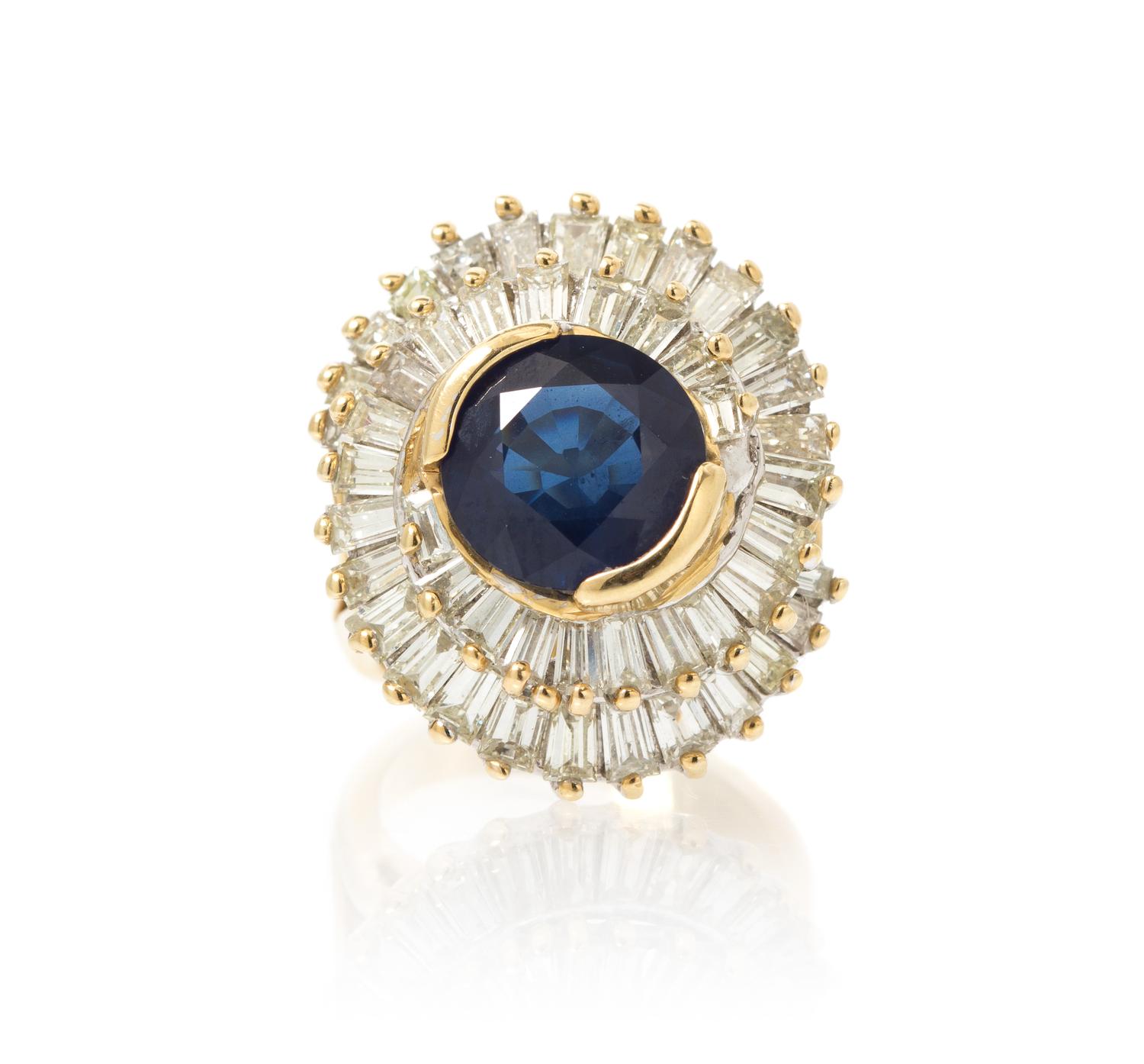 A Yellow Gold, Sapphire and Diamond Ring, 7.40 dwts.