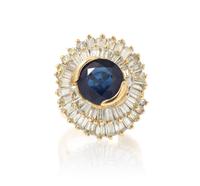 A Yellow Gold, Sapphire and Diamond Ring, 7.40 dwts.